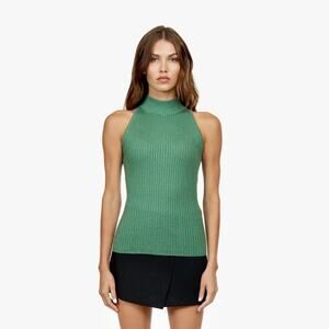 Autumn Cashmere Rib Mock Halter in Fern Green 100% Cotton Large NWT